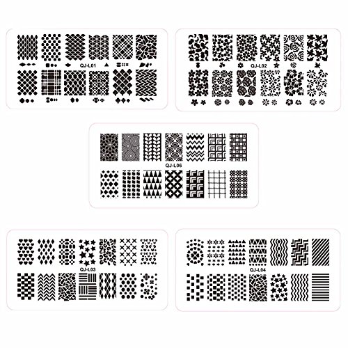 WOKOTO 5 Pieces Nail Stamping Plates Kit Floral Geometric Mosaic Image Stamp Set For Nail Art Stamp Stamping Templates Stamper Scraper Kit
