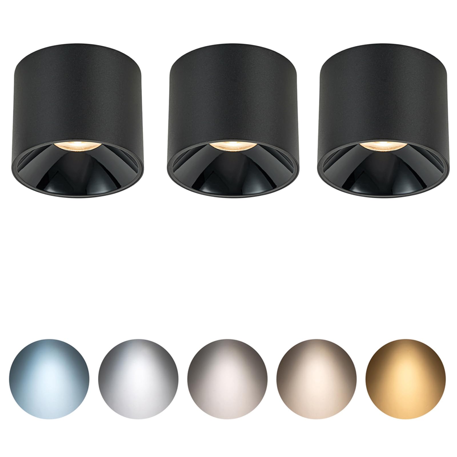 Photo 1 of QIBANG 12W Dimmable LED Ceiling Spot Lights Indoor, 5CCT 2700K-6000K Selectable,CRI 95+ 4.72 inch Black Aluminum Matte Cylinder Spotlight Modern Minimalist Focus Ceiling Downlight Fixtures, 3 Pack