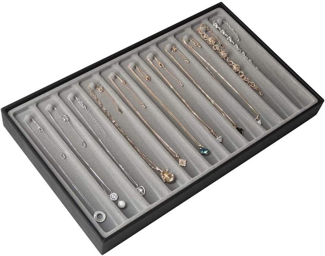 JackCubeDesign Stackable Synthetic Leather Jewelry Tray Earring Necklace Bracelet Ring Organizer Display Storage Box(Set of 4, Black, 16 x 9.6 x 1.6 inches for 1 unit)- :MK212-1ABCD: Home Improvement