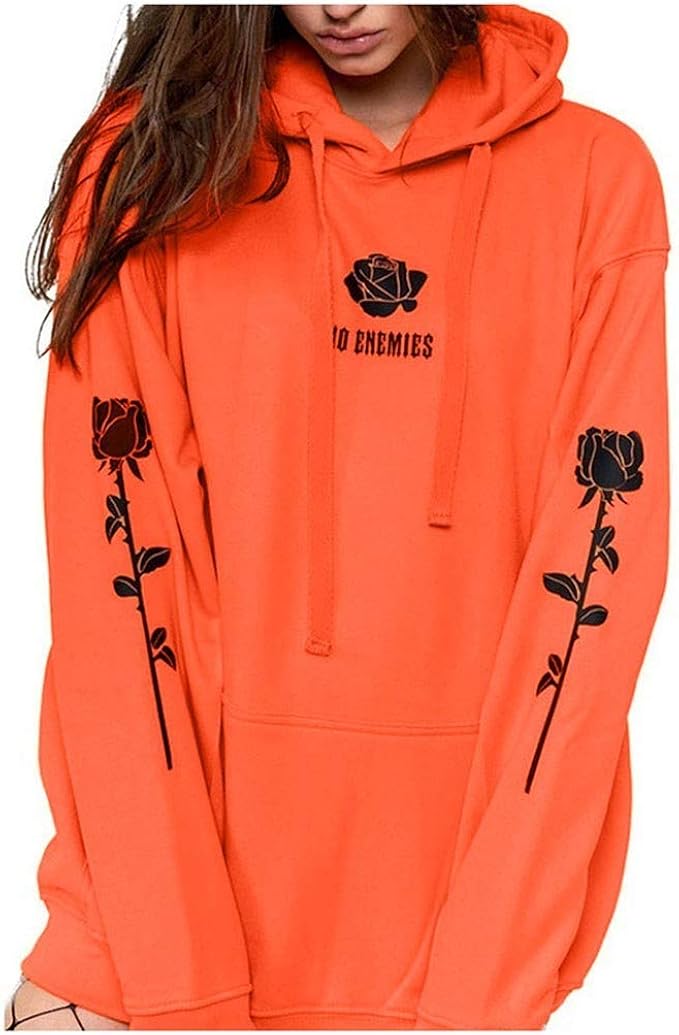 rose print drawstring hoodie