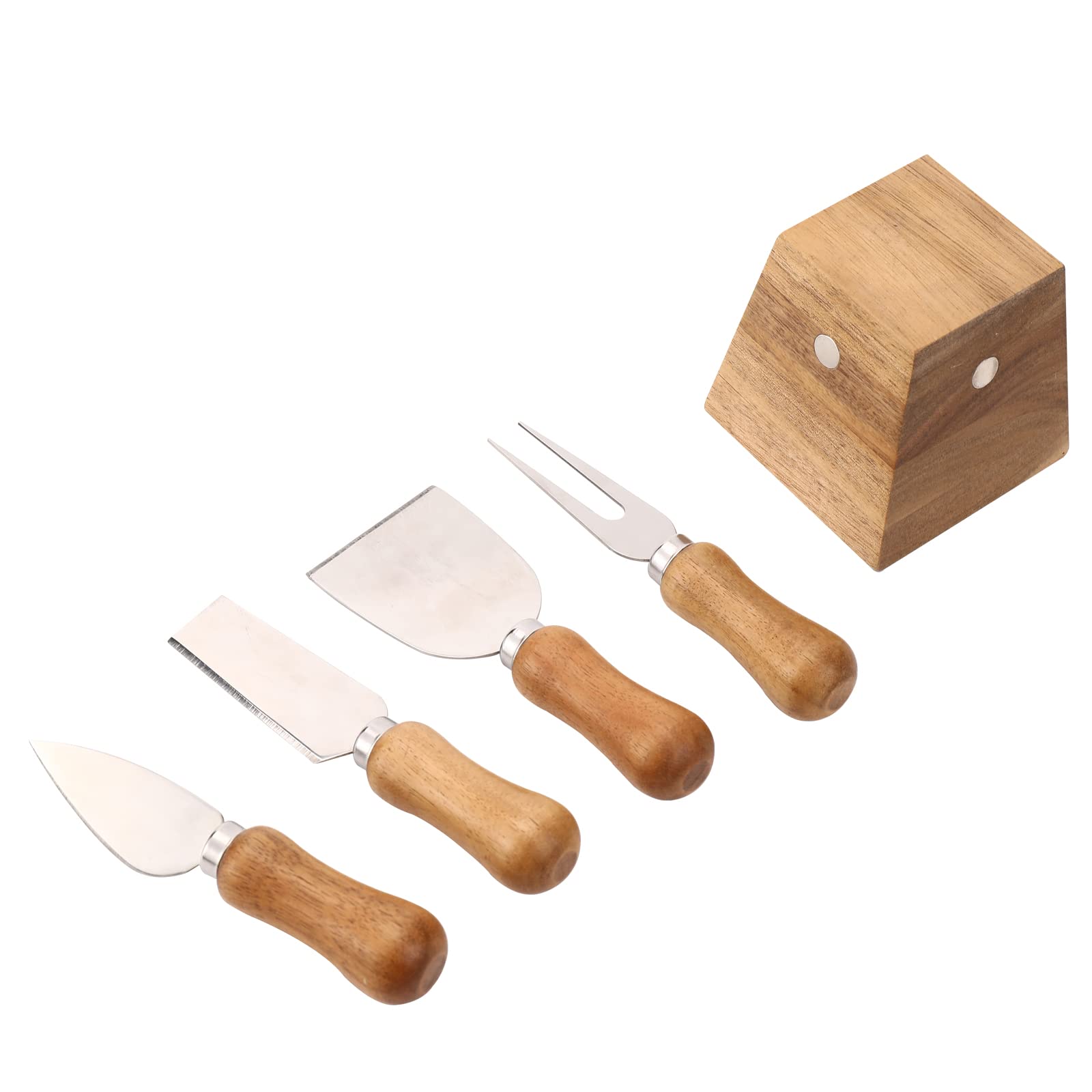 olelo Cheese Knife Set, 4 Small Cheese Knives with Acacia Wood Handle & Magnetic Stand, Stainless Steel Cheese Knife Set for Charcuterie Boards, Picnic, Family Gatherings - Cheese Knives Gift Set