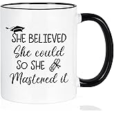 Maustic Graduation Gifts for Her, She Believed She Could So She Mastered It Mug, Masters Degree College Graduation Gifts for Her Women Friends Girls, 11 Oz