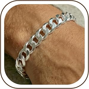 DAINTYLS Silver Bracelet for Men, 925 Sterling Silver 9MM Cuban Link Chain Bracelets Diamond Cut Silver Bracelet Gifts for Fa