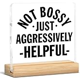 Funny Boss Office Desk Decor Sign, Humor Office Gifts for Boss Leader Coworkers, I'm Aggressively Helpful Clear Desk Sign Cubicle Decor 4x4 Inch