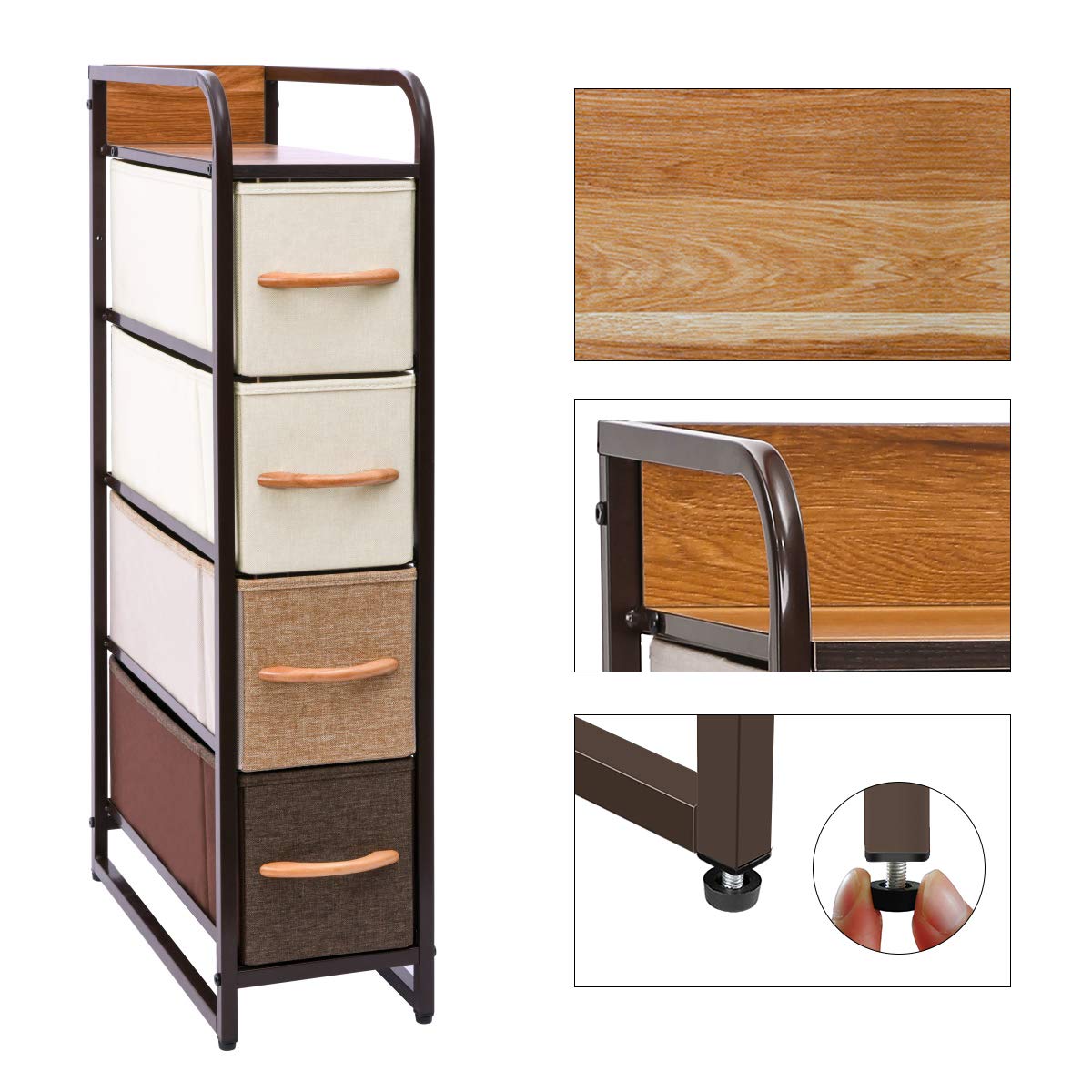 Sturdy Steel Frame Removable Fabric Bins 4Tier Organizer Tower Unit