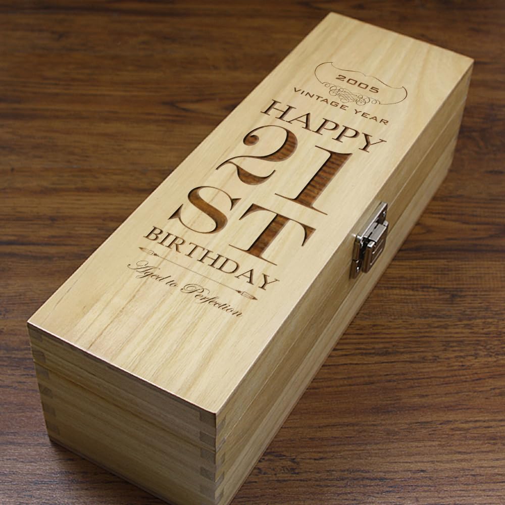English Pewter Company Sheffield, England Unique Personalised 21st Birthday Gift - Luxury Wooden Wine or Champagne Box Satin Lined [HING05]