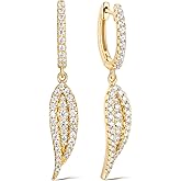 Color-D VVS1 Clarity Moissanite Leaf Angel Wings Dangle Earrings, Solid 925 Sterling Silver with Gold/White Gold Plated, Christmas Birthday Mother's Day Anniversary Earrings for Her