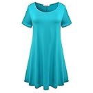 BELAROI Womens Comfy Swing Tunic Short Sleeve Solid T-Shirt Dress (1X, Lake Blue)
