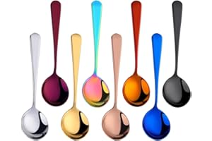 Broth Round Spoon Set, 8-Piece Reusable Stainless Steel Dinner Table Cereal Soup Spoon, Camping Ramen Spoons