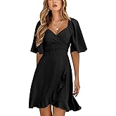 Plustrong Womens Summer Wrap V Neck Mini Dress Short Flutter Sleeve Cocktail Wedding Guest Dresses