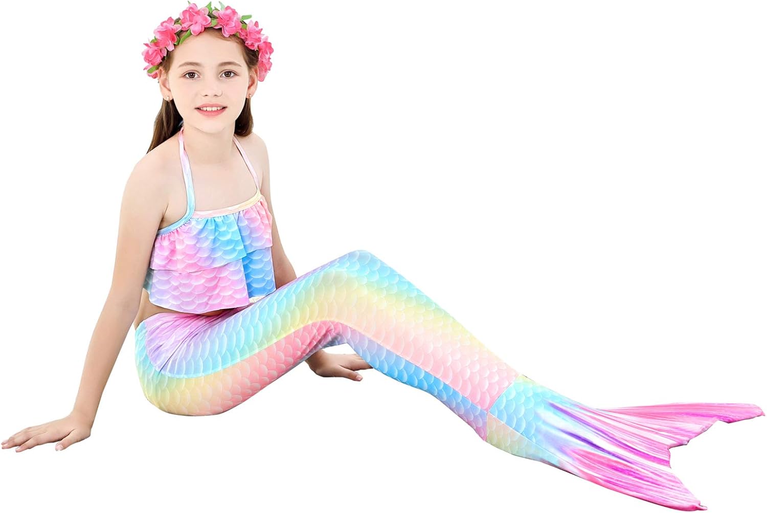 5Pcs Girls Swimsuit Mermaid Tails for Swimming for Girls Princess Bikini Costume Bathing Suits Set for Kids Gift: Clothing