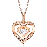 14K Solid Gold Heart Necklace for Women, "Forever Love In My Heart" Real White Gold Love Heart Pendant Delicate Jewelry Gifts for Mom, Wife, Girls, 18"