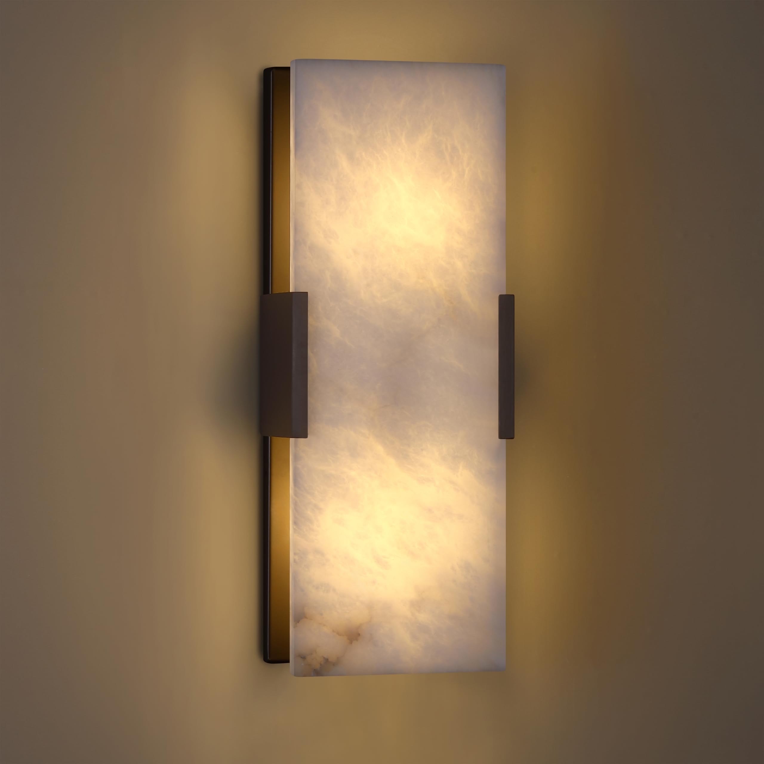 Photo 1 of Dolaimi House 2 Light Natural Square Alabaster Marble Bathroom 15 Inch Wall Sconce Modern Concise Style Wall Light Fixtures,Oil Rubbed Bronze Finish for Bedroom Hallway Bedside Living Room