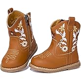 Newsonet Baby Cowboy Cowgirl Boots Infant Western Boots Toddler Boys Girls Round Toe Riding Mid Calf Boots All Seasons for 6 9 12 18 24 Months