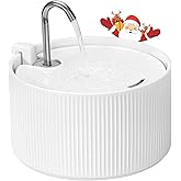 Upgrade Ceramic Cat Water Fountain, 2.2L/78oz Ceramic Cat Fountain, Automatic Ceramic Water Fountain for Cats, Pet Water Fountain with Ultra-Quiet Pump (White)