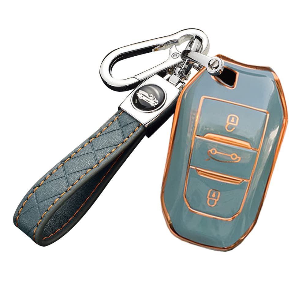 ontto Car Key Case Compatible with Peugeot 308 408 508 2008 3008 4008 5008 Citroen C4 C4L C6 C3-XR Accessories Key Box Shell Key Case Protection 3 Button Grey