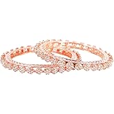 Efulgenz Indian Bangles for Women Rhinestone CZ Crystal Bracelet Bangle Set Bridal Indian Wedding Party Bangles Fashion Statement Jewelry for Women (2 Pcs)