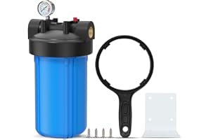 PUREPLUS Whole House Water Filter Housing, 10"x4.5" Sediment Cartridge Universal Housing, Pre-Filtration System, w/Gauge & Re