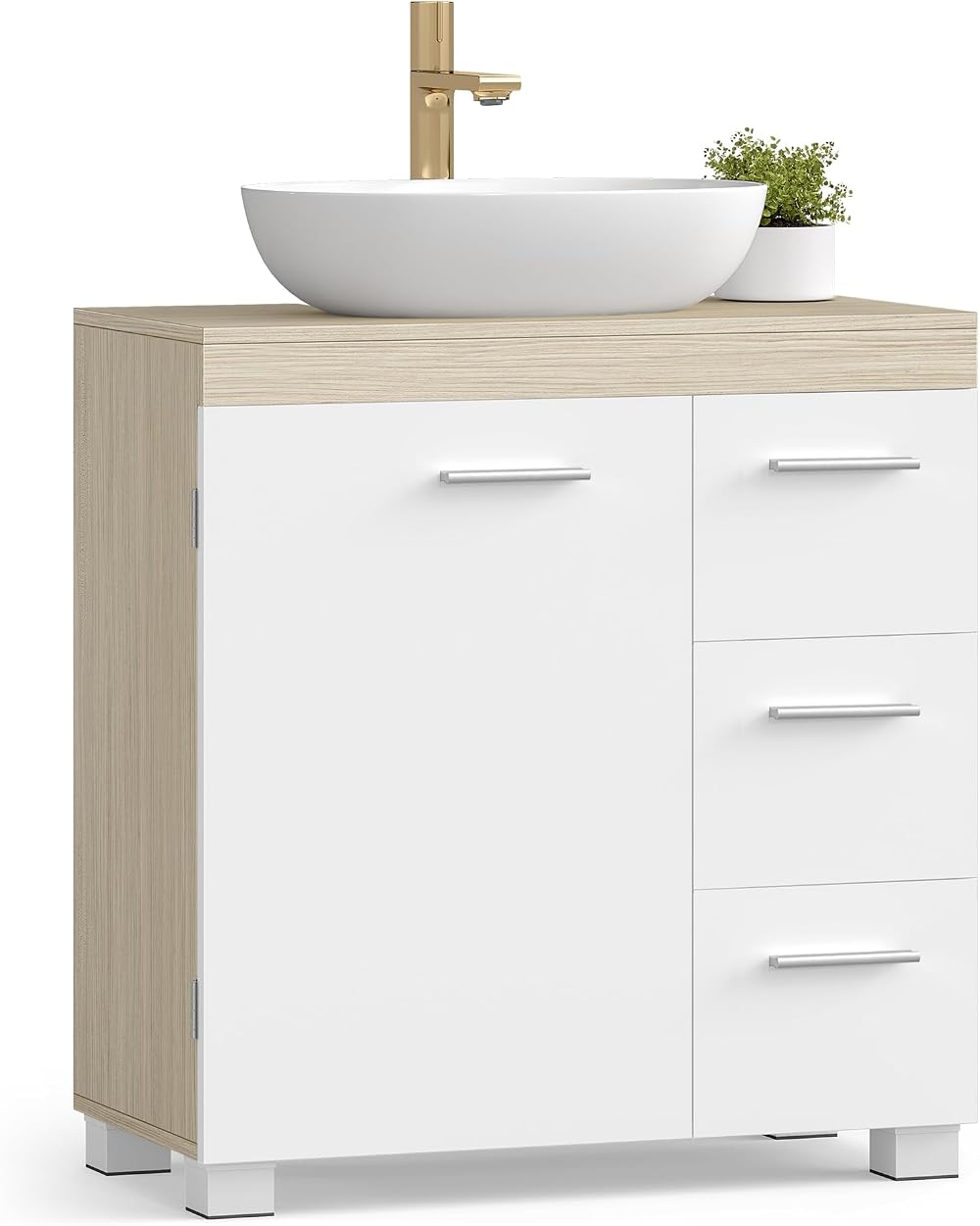 VASAGLE Under Sink Cabinet 30 x 60 x 64 cm Cloud White Beige 3 Drawers