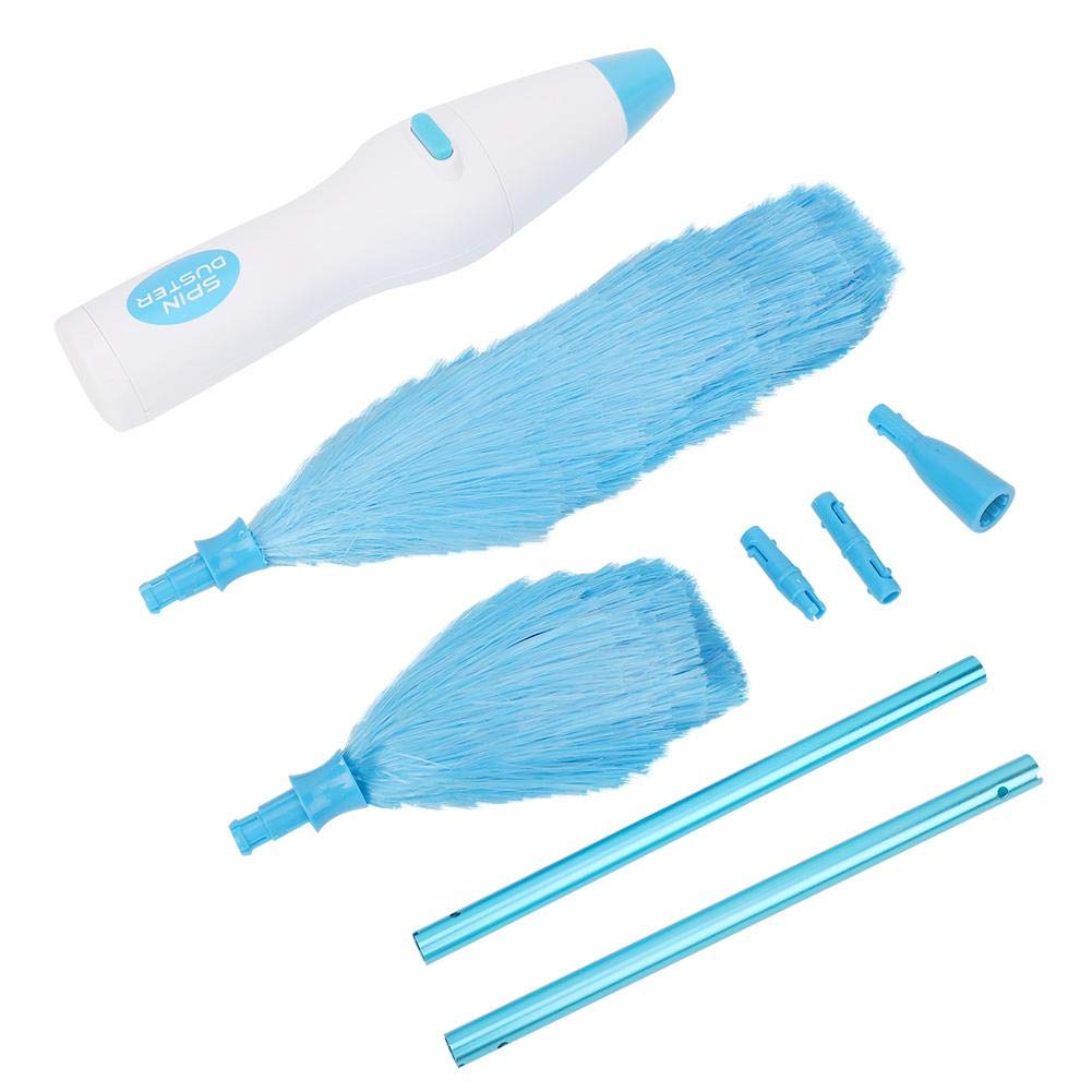 Nikou Motorised Feather Duster, 180° Bendable Electric Feather Duster Window Blinds Adjustable Spin Duster, Cleaning Tool for Various Shape Furniture (Blue White)