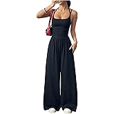 Verdusa Women's Casual One Piece Jumpsuits Sleeveless Wide Leg Summer Romper Workout Jumpsuits With Pockets