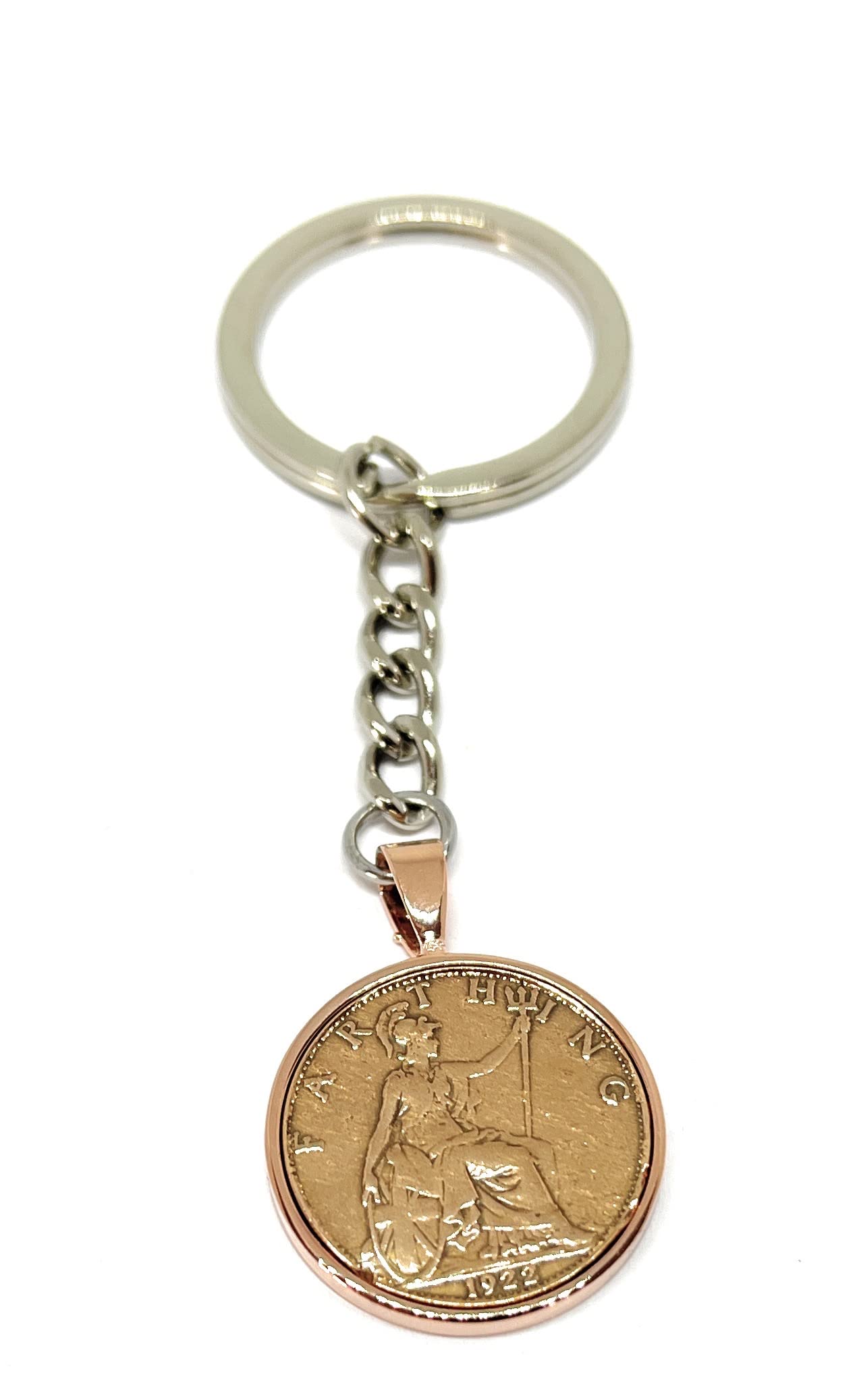 1922 104th Birthday Keyring Farthing Keyring Mum, Dad, Brother, Sister- 104th Birthday-Farthing Coin Keyring, Farthing Coin, 104th Anniversary Rose GLD