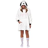 MJC Peanuts Snoopy Pajamas Women's Pullover Hooded Adult Plush Dorm Sleep Shirt