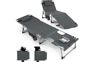 GYMAX Tanning Chair, 330LBS Beach Lounge with Face Arm Hole & Hand Shoulder Strap, Folding Layout Sunbathing Chair, Face Down Outdoor Chaise Lounger for Patio, Poolside, Lawn, Backyard (1, Grey)