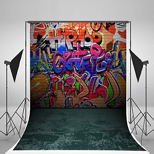 6.5x10ft Brick Wall Photography Backdrops Colorful Graffiti Backgrounds Black Floor Photo Studio for Wedding Backdrop