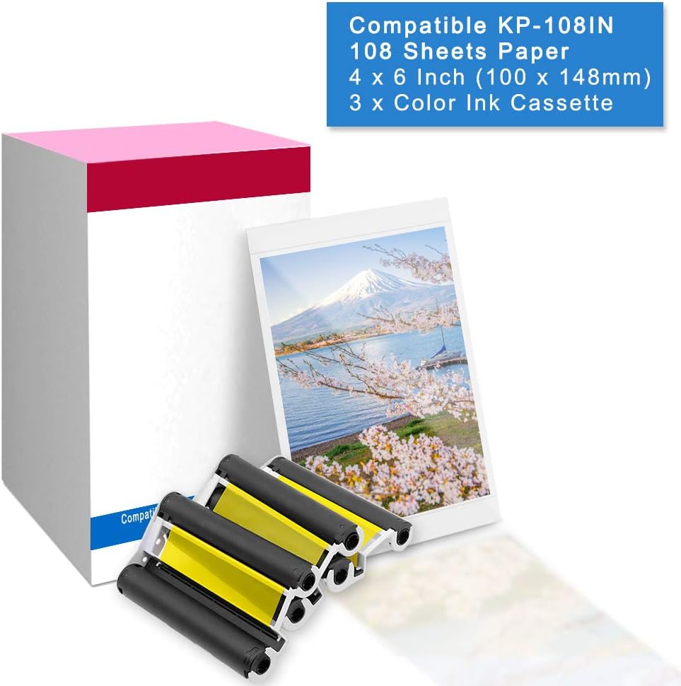 thumbnail image 2 of KP-108IN Ink & Paper Bundle For Canon Selphy CP1300, CP1500, CP1200 Printers – 108 Sheets + 3 Color Ink Cartridges 2 of 13