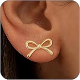 GEMAZE Hypoallergenic Gold Plated Bow Earrings for Women, 14K Gold Plated Stud Earring for Women Trendy, Dainty Non Tarnish Ribbon Bow Earrings for Women Jewelry Gifts