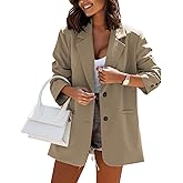 FSHAOES Women Casual Oversized Blazers Lapel Button Down Solid Work Office Blazer Jacket