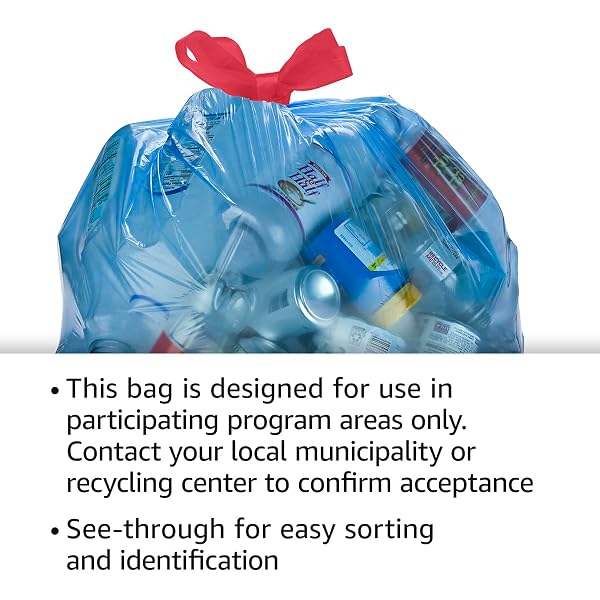 AMAZON BASICS BLUE RECYCLING TRASH BAGS, UNSCENTED, 13 GALLON, 60 COUNT, PACK OF 1