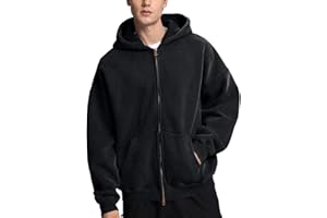 FAIABLE Mens Womens Double Zip Up Hoodie Oversized Acid Wash Heavyweight Fleece Cotton Zipper Hoodie Vintage