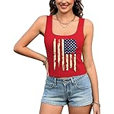 Women's Sexy American Flag Crop Tank Tops 4th of July Funny Square Neck USA Patriotic Sleeveless Summer Shirt