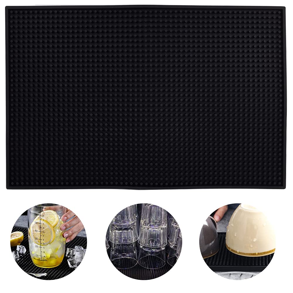 Rubber Bar Service Mat， 45cmX30cm Black Non-Slip Drink Service Mat Heat-Resistant for KTV Bar Glass, Restaurant, Home Counters