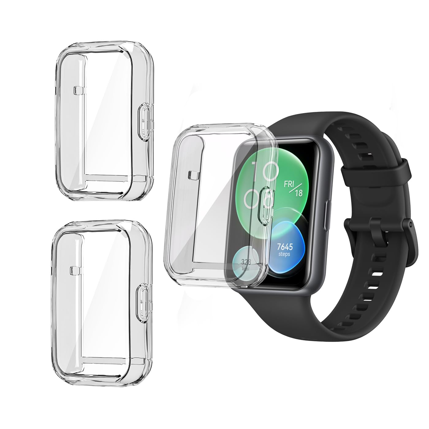 HOMTERN 3-Pack Compatible with HUAWEI Watch Fit 2, Soft TPU Lightweight Shell Drop-proof Scratch-Proof Flexible Screen Full Covered Protective Case,3-Pack Clear