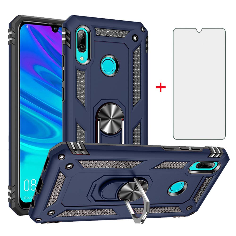 Phone Case for Huawei P Smart 2019/Honor 10 Lite with Tempered Glass Screen Protector Magnetic Accessories Ring Heavy Duty Protective Shockproof Hard Bumper Huwai Hawaii Hwauei Huwai Psmart2019 Blue