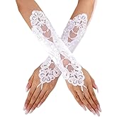 Latious Satin Wedding Gloves with Sequin Lace and Beads - Short Fingerless Gloves for Women