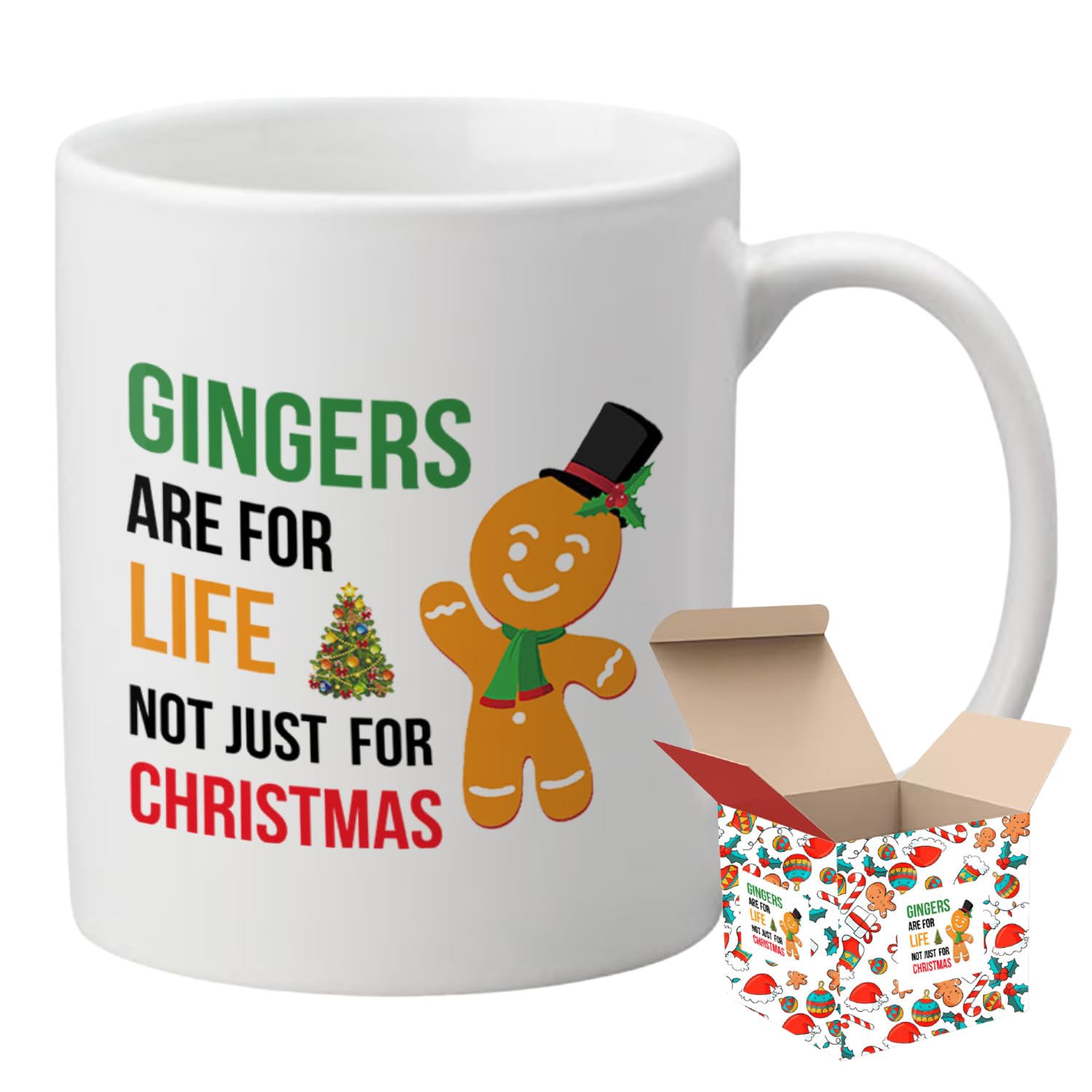 Gift Hub - Gingers are for Life, Not Just for Christmas Funny Christmas Mug with Secure Gift Box; Ideal Ginger Gift Mug for Men and Women, Ginger Present Joke, Christmas Ideas for Him and Her.