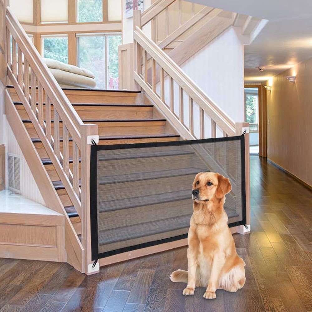 Photo 1 of Foldable Mesh Dog Gate Indoor No Drill Pet Gates Portable Puppy Guard Isolation Fence Pet Screen Door for Doorways, Stairs, Hallways 71" x 31.5" 4 Hooks