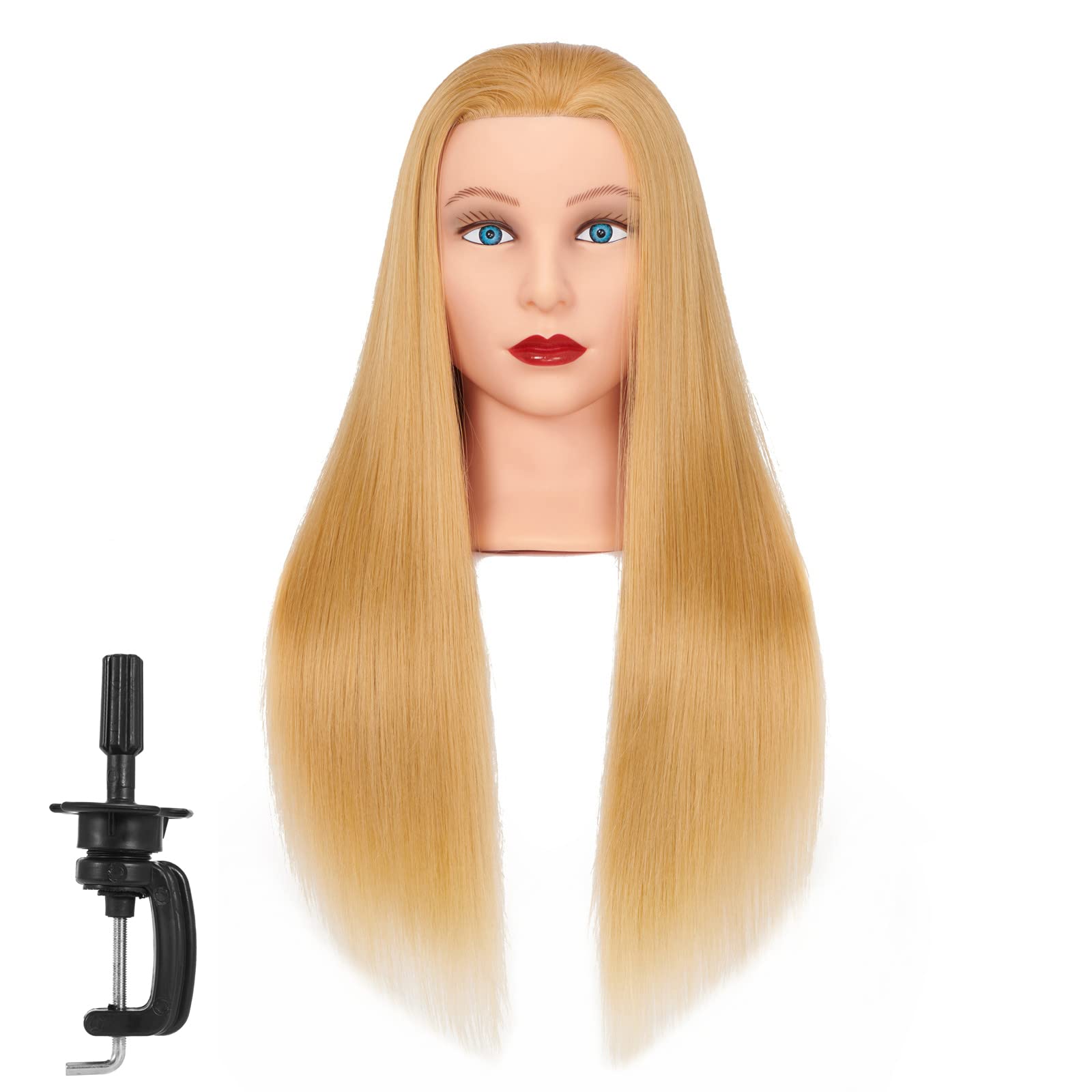 Traininghead 26-28'' Mannequin Hair Styling Manikin Training Head Cosmetology Doll Head Synthetic Fiber Hair with Clamp Holder