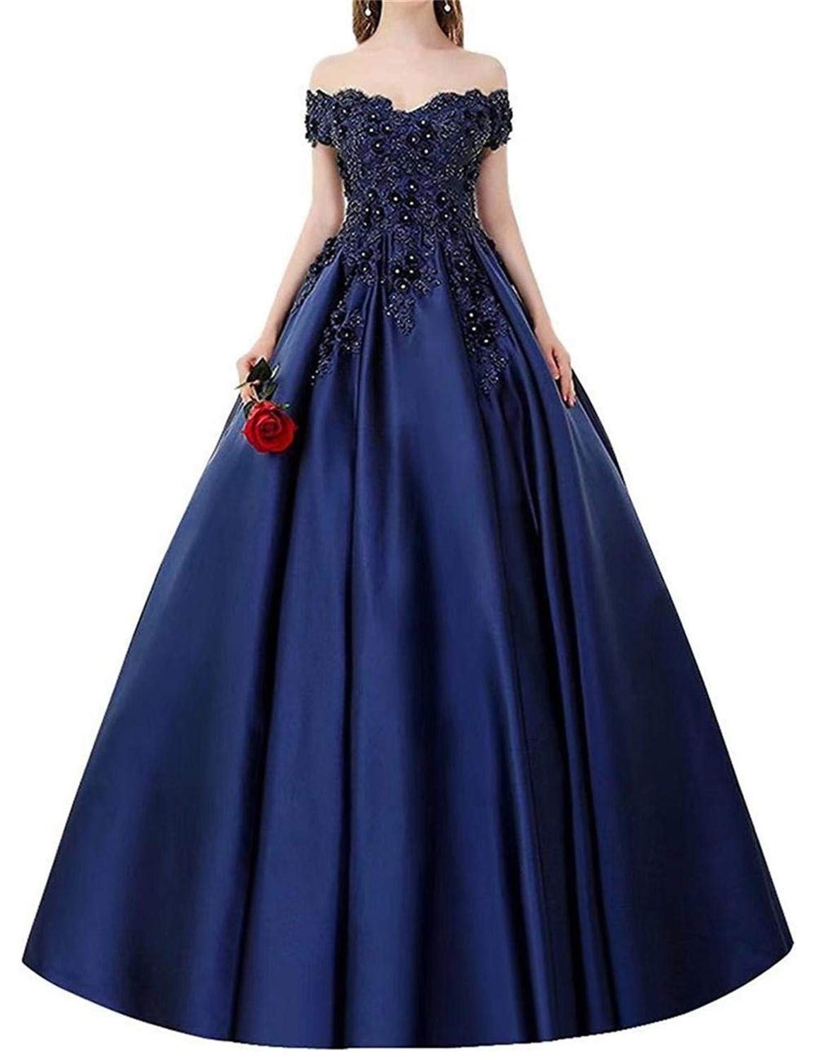 Lace Formal Evening Dress Women A Line Long Wedding Party Prom Gown Off