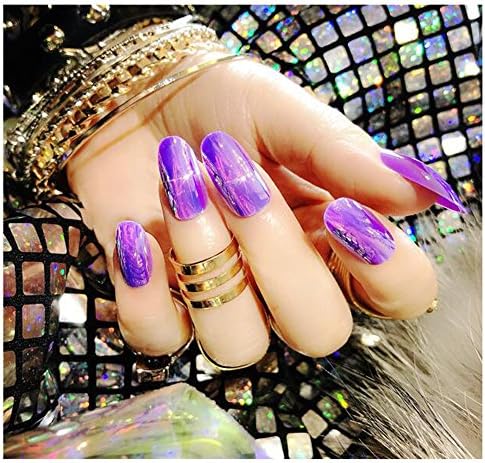 Dongcrystal 24pcs Metal Mirror False Nail Tips Reflection Shinning Glitter Stiletto Fake Nails Long Artificial Nails Tips - LG03