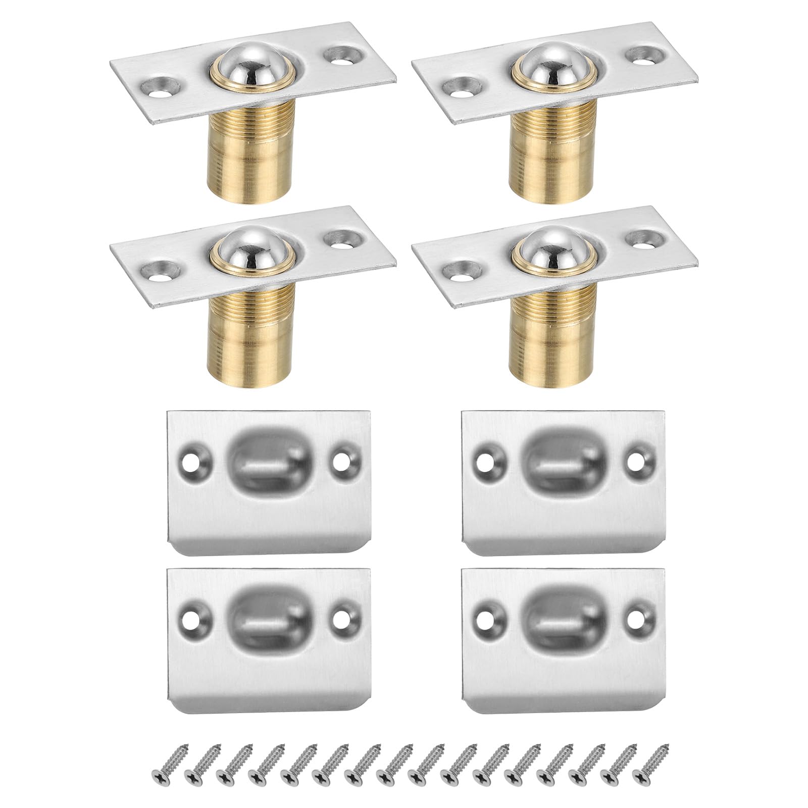 PATIKIL Stainless Steel Closet Ball Catch Door Hardware, 4 Pack Adjustable Cabinet Door Ball Catch Chrome Finish with Strike Plate & Screw for Interior Doors, Silver