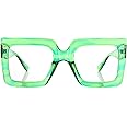 Kursan Oversized Square Black Glasses for Women Men Big Frame Blue Light Blocking Glasses Fashion Eyeglasses (Green)