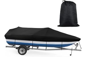 TIMCORR Bass Boat Cover,All-Weather Mooring and Trailering Boat Cover, Fits 17-19ft Long and 96in Wide V-Hull Runabouts Outboards and I/O Bass Boats,Boat Cover for Various Vessels Black