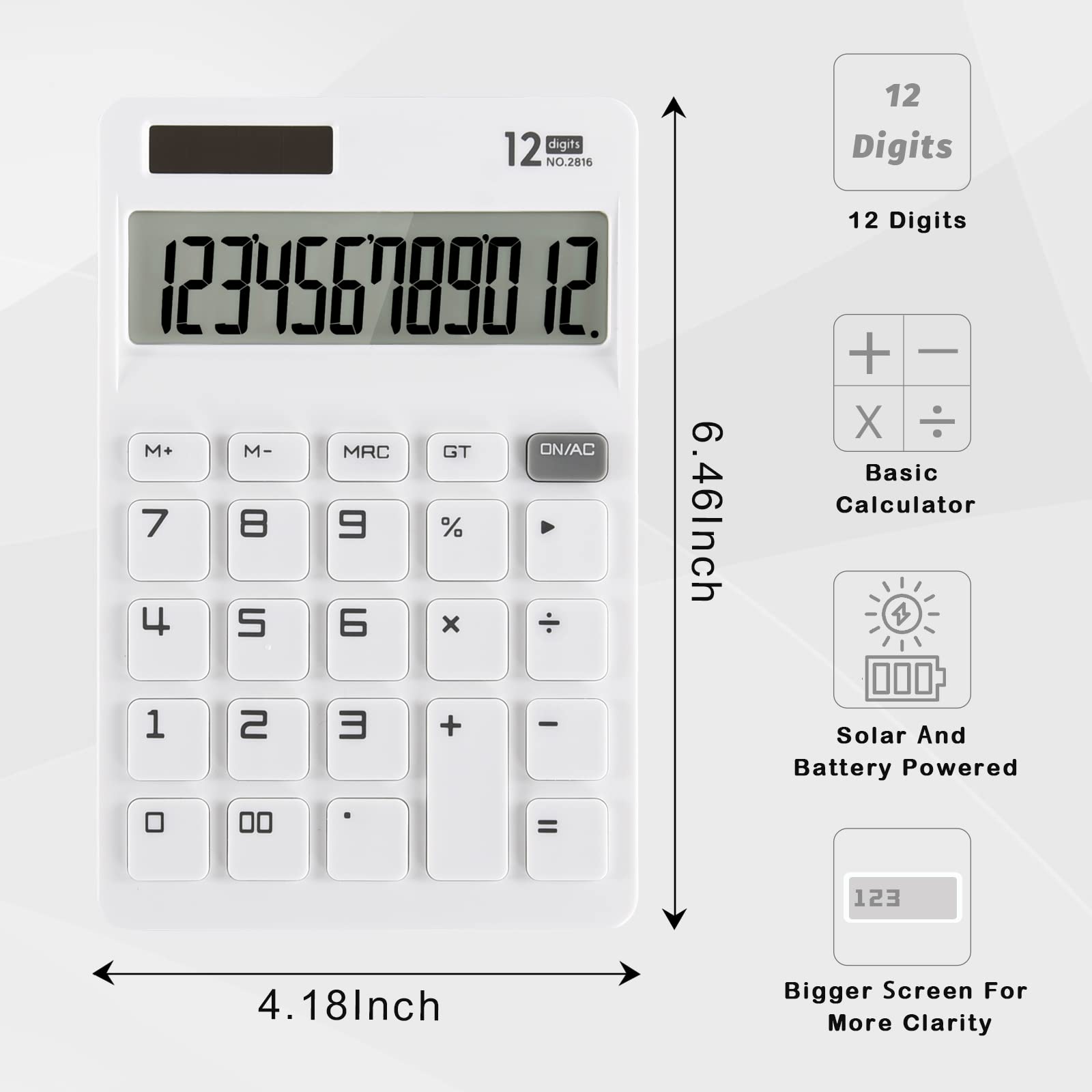 Basic Standard Calculator 12 Digit Desktop Calculator with Large LCD Display for Office, School, Home & Business Use, Modern Design