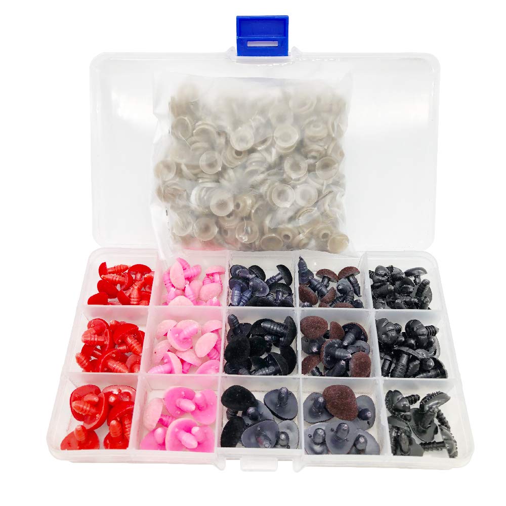 BITEYI Plastic Colorful Safety Plush Noses with Washers 130 Pcs 12-16mm DIY Craft Eyes for Making Doll,Puppet,Plush Animal Works