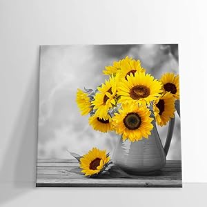 H5print Canvas Wall Art, Sunflowers in White Vase Prints Decoration for Home Office - 16x16 inches